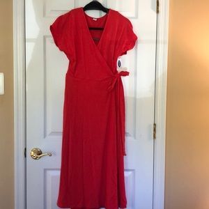 Red midi wrap dress